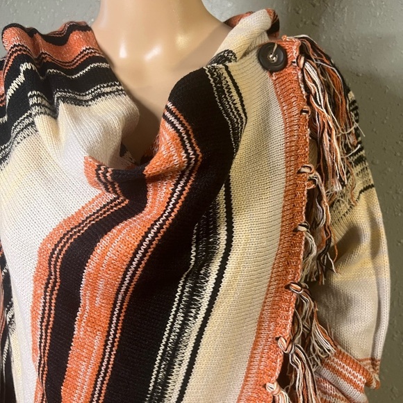 Orange Black And Cream Open Front Cardigan Poncho Sweater XL Blush Pink - Picture 4 of 11